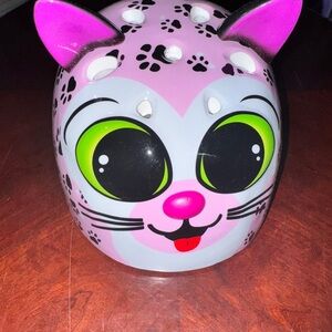 Cute Cat-Themed Pink and Gray Pet Helmet